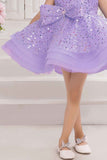 Twinkle Star Lavender Bow Embellished And Sequin Party Frock for Girls