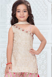 Girls Cream Embroidered Palazzo Set With Leheriya Print And Dupatta