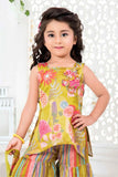 Yellow Floral Kurti and Striped Sharara Set With Dupatta For Girls