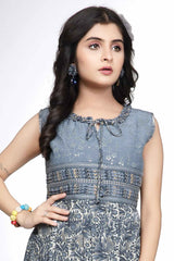 Grey Sequins Work And Printed Casual Dress For Girls