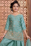 Sea Green Embroidered Palazzo Set with Dupatta For Girls