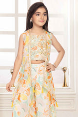 Lemon Printed And Sequined Palazzo Set For Girls