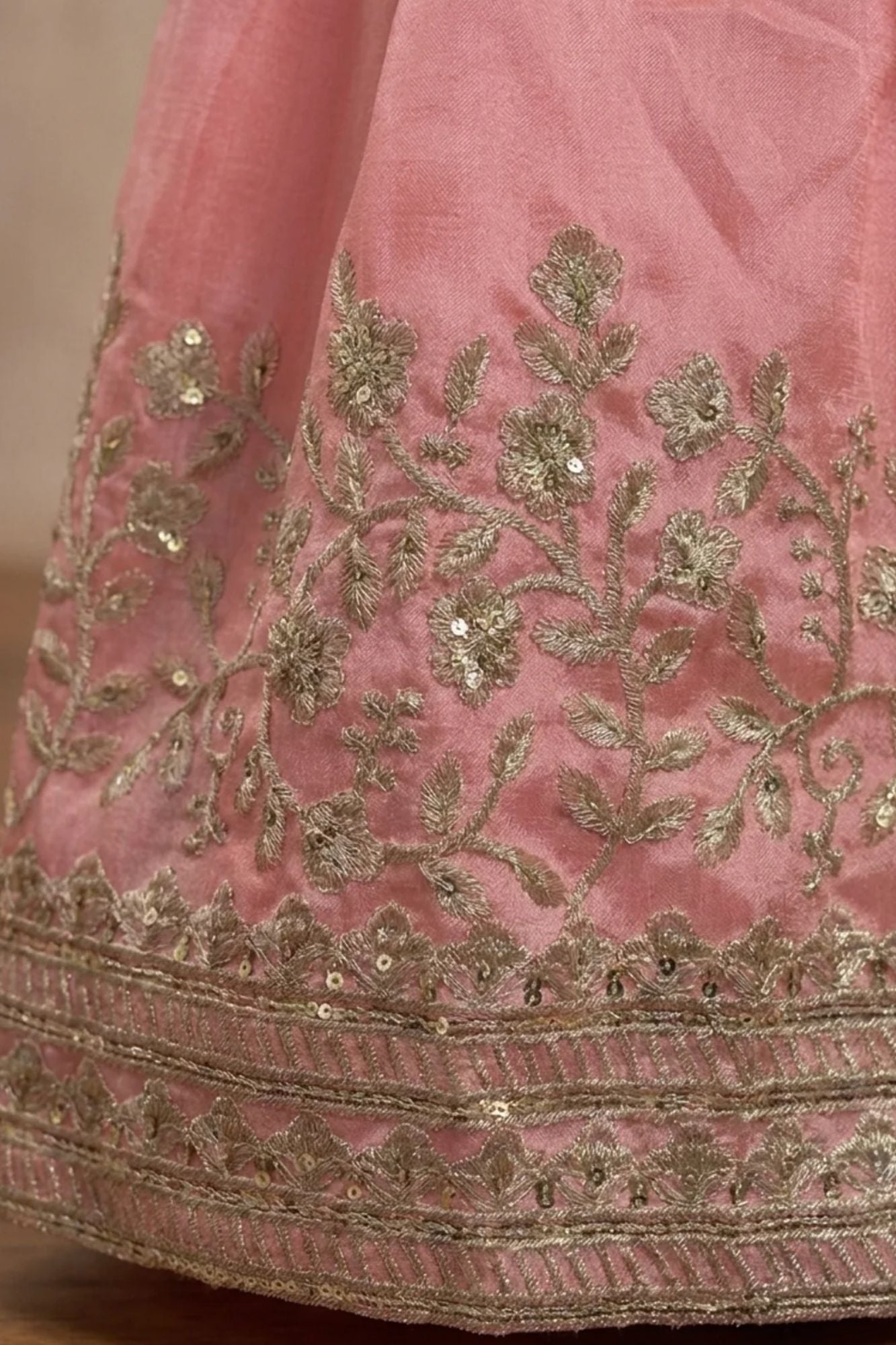 Girls Peach Embroidered Lehenga Choli Set with Dupatta