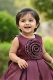 Plum Purple Rose Appliqué Party Wear Frock For Girls