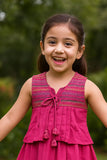 Dark Pink Sleeveless Cotton Dress with Tassel Tie-Up For Girls