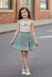 Sea Green Embroidered Jacket & Skirt Co-ord Set For Girls