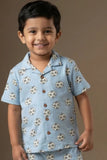 Powder Blue Football Print Cotton Night Suit Set For Boys