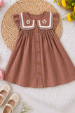 Girls Brown Crochet Flower Sailor Collar Dress