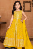 Mustard Yellow Sequins Worked Palazzo Set For Girls