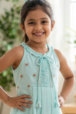 Sky Blue Floral Embroidered Frock With Ruffle Straps For Girls