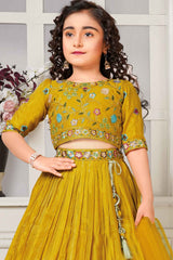 Mustard Sequin And Embroidered Lehenga Choli For Girls