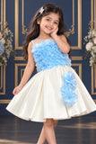 Stylish Blue And Cream Ruffled Frock For Girl