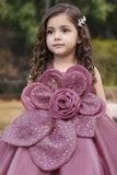 Girls Mauve Pink 3D Floral Party Dress