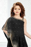 Designer Black Embellished One-Shoulder Palazzo Set For Girls