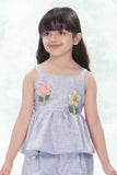 Blue Floral Appliqué And Palazzo Set For Girls