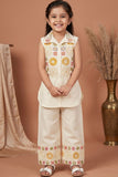 Beige Embroidered Palazzo Set For Girls