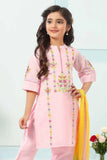Pink Kurta Set With Multicolor Embroidery And Yellow-Green Dupatta For Girls