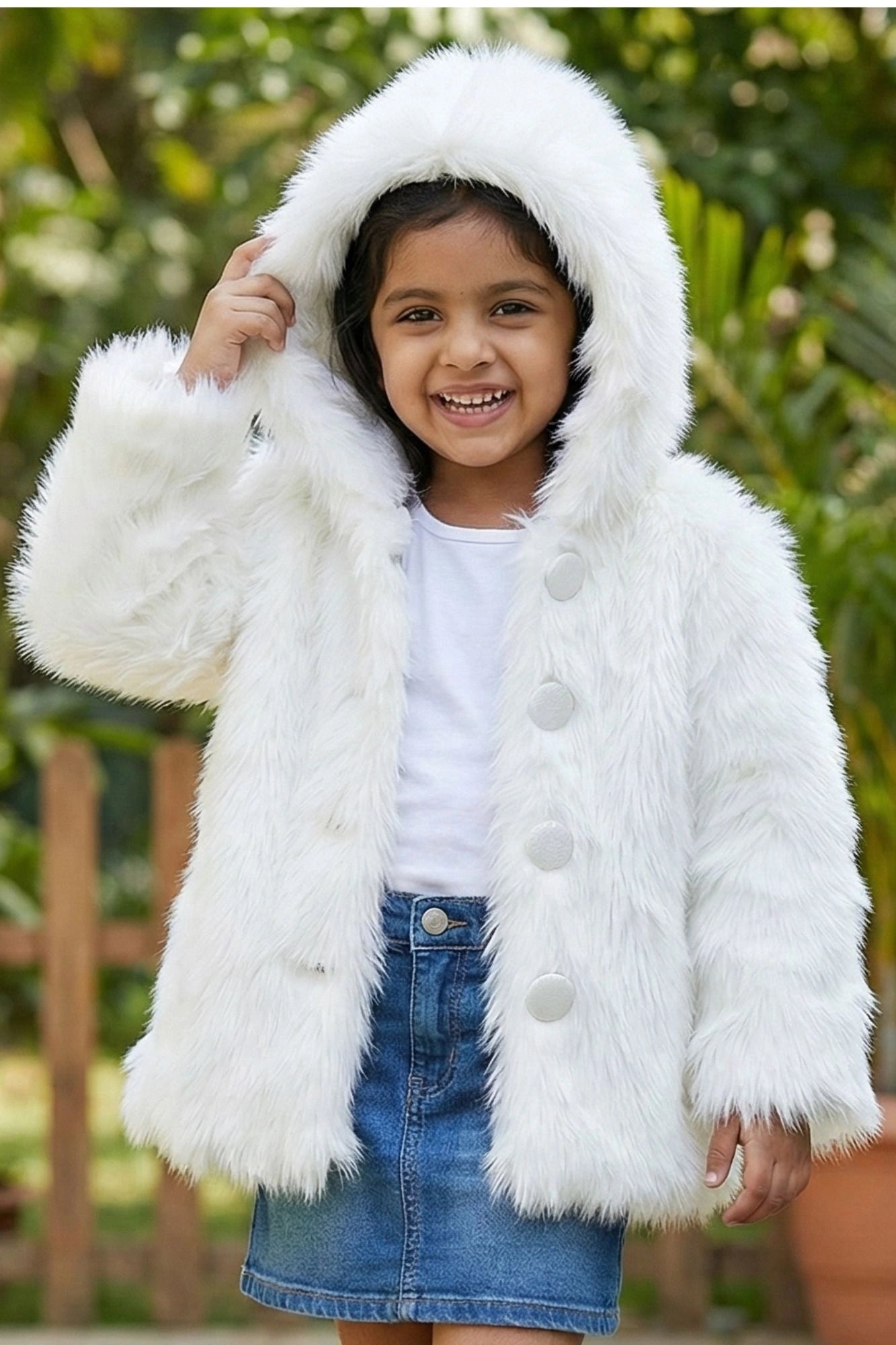 White Soft & Warm Faux Fur Jacket for Girls