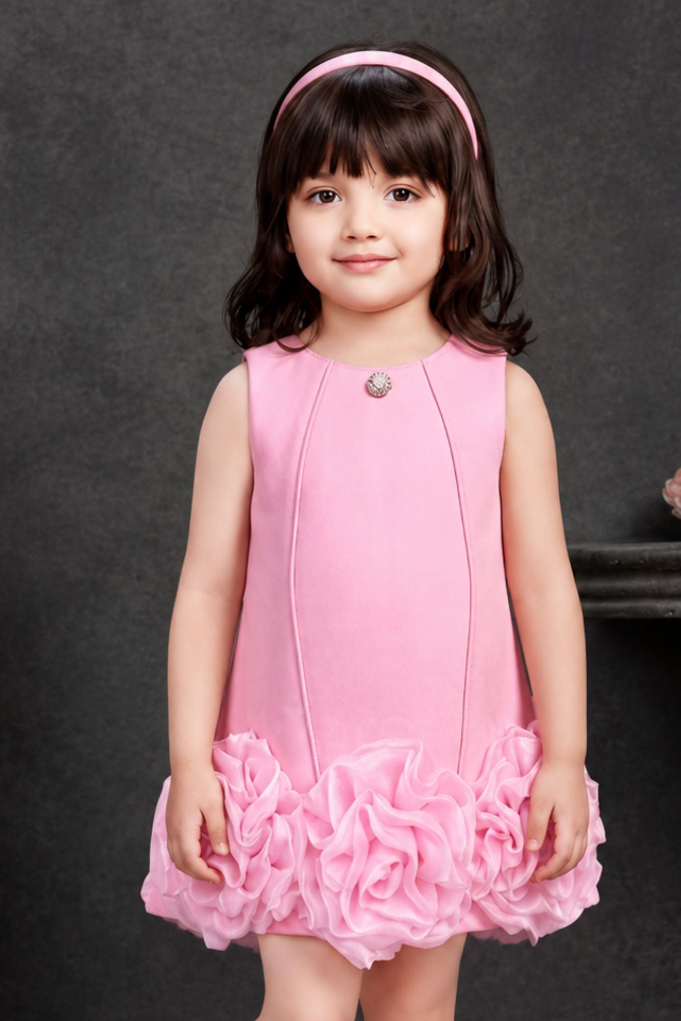Baby Pink Rosette Hem Party Wear Frock
