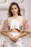 Elegant White Floral Embroidered Palazzo Set  With Embroidered Cape For Girls