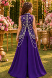 Elegant Purple Floral Pearl Embellished Palazzo Set For Girls