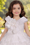 White Floral Appliqué Princess Gown For Girls
