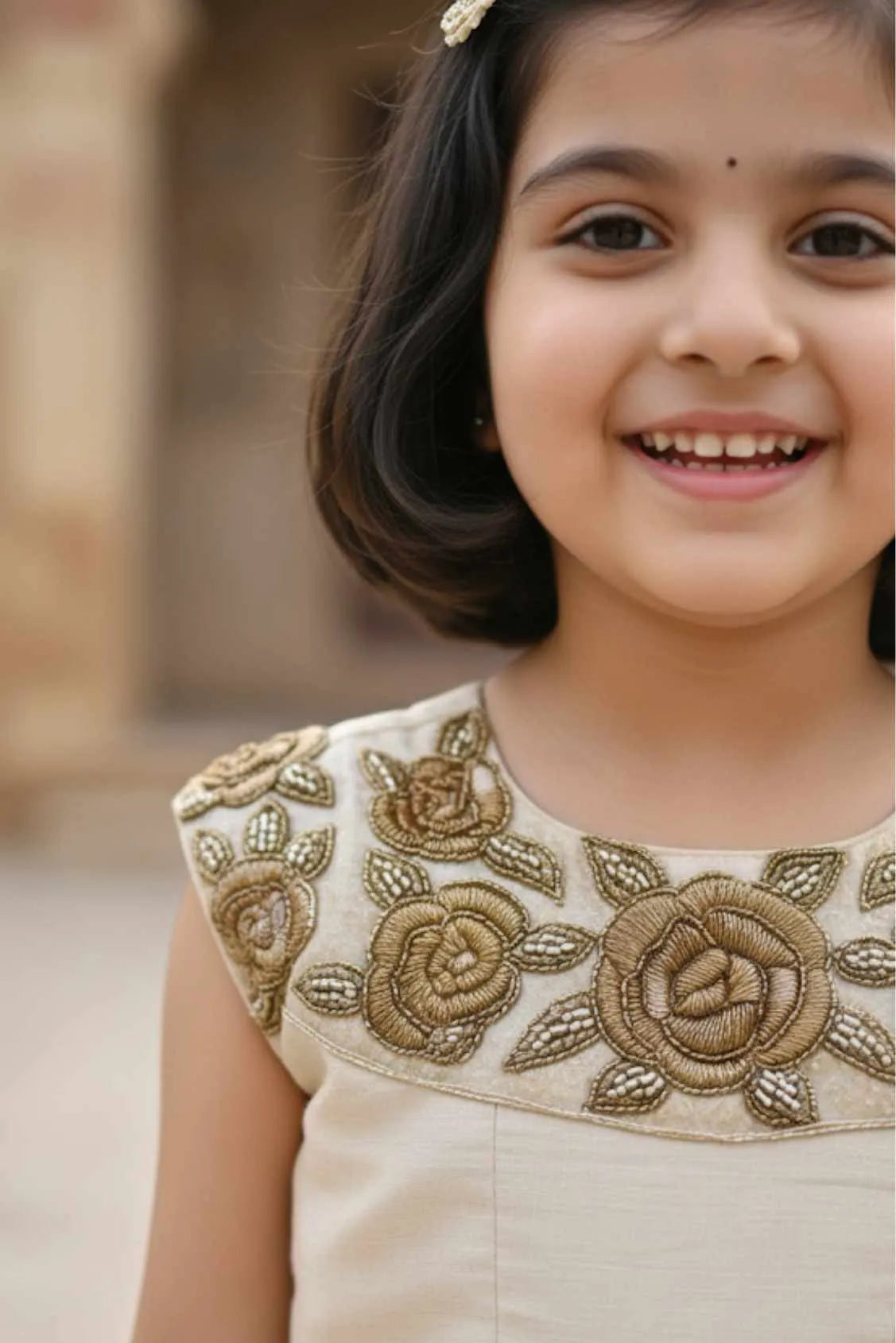 Fawn Embroidered Ethnic Gown For Girls