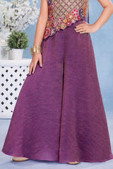 Girls Purple Multicolor Floral  Embroidered Asymmetric Palazzo Set With Dupatta