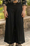 Black Embroidered Top & Wide-Leg Pant Co-ord Set For Girls