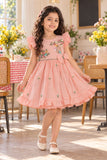 Girls Peach Floral Embroidered Flared Dress