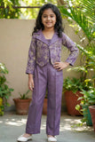 Lavender Embroidered Co-ord Set with Cropped Jacket For Girls