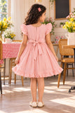 Girls Peach Floral Embroidered Flared Dress