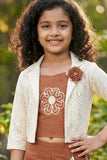Brown Co-Ord Set with Lace Cropped Jacket For Girls