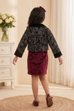 Wine Velvet Dress Set with Printed Shrug