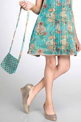 Teal Blue Bloom Sleeveless Floral Dress for Girls