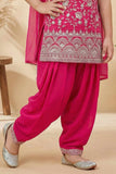 Rani Pink Embroidered Patiala Suit Set For Girls