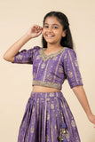 Royal Purple Zari Woven Lehenga Choli Set For Girls