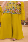 Mustard Yellow Embroidered Palazzo Set with Dupatta For Girls