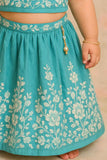 Blue Embroidered Lehenga Choli Set For Girls