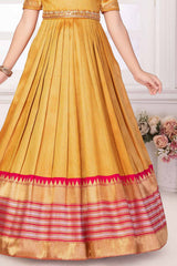 Ethnic Golden Gown With Sequin And Gold Foil Print For Girls