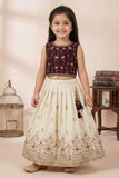 Cream Embroidered Lehenga Choli With Floral Border Design For Girls