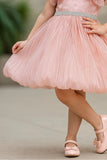 Peach Embellished Party Wear Frock with Ruffled Sleeves For Girls