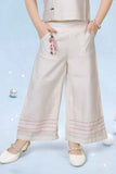 Cream Floral Embroidered Top And Pant Co Ord Set For Girls