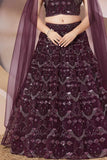Maroon Embroidered Lehenga Choli Set With Cape Dupatta for Girls