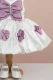 White & Pink Butterfly Bow Party Wear Frock for Girls