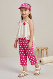 Girls White Lace Top with Pink Polka Dot Capri Pants
