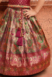 Wine Brocade Pattu Pavadai With Mirror Work And Thread Work For Girls
