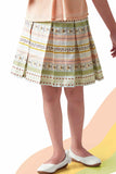Peach Bow Embellished Top With Printed Skirt Set For Girls