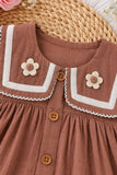 Girls Brown Crochet Flower Sailor Collar Dress