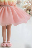 Peach And Yellow Layered Party Frock With Tailback For Girls